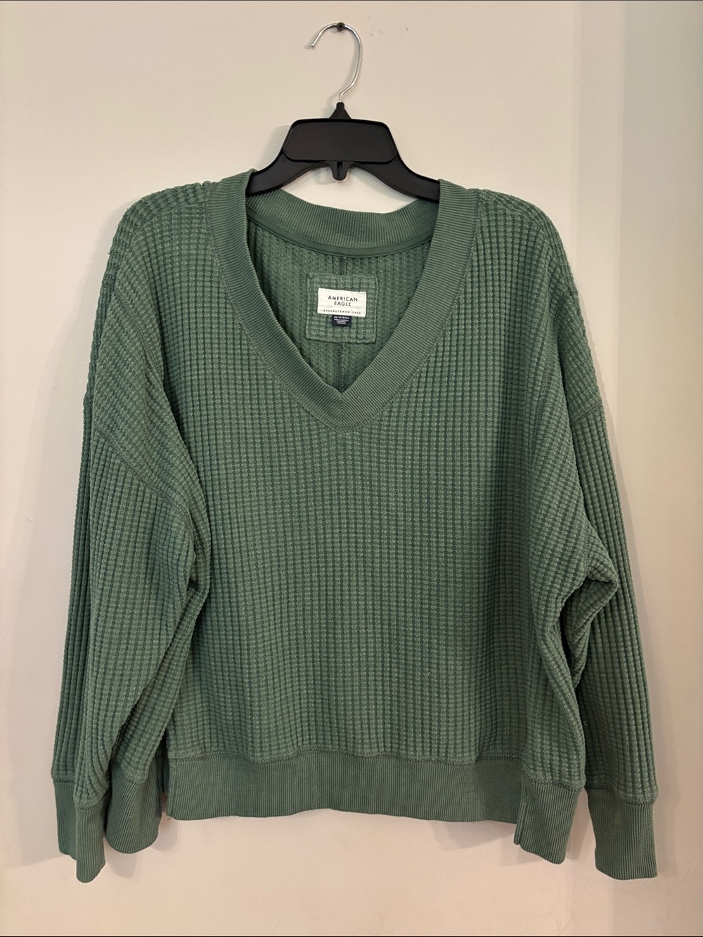 American Eagle Outfitters Sage Green Waffle V-Neck Sweater